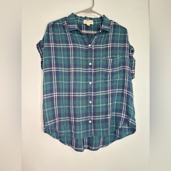 CLOTH & STONE TEIL PLAID FLOWY BUTTON DOWN SHIRT SZ MEDIUM - Picture 4 of 7